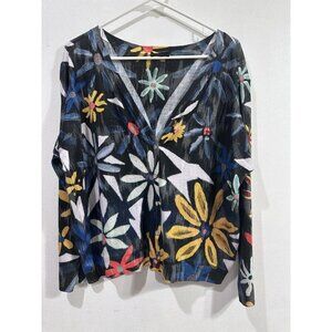 NALLY &‎ MILLIE Womens Floral  Button Front Cardigan long Sleeve Sweater SZ XL
